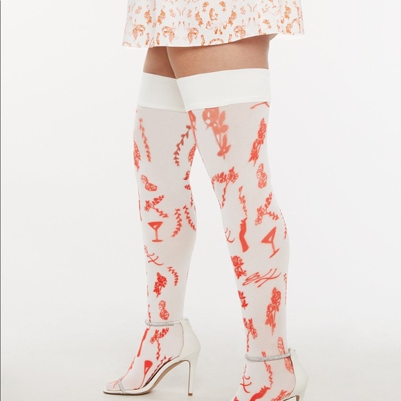 Savage X Fenty Roasted Red Fresh Ink Lined & Laced Stay-Up Stockings - Picture 4 of 13